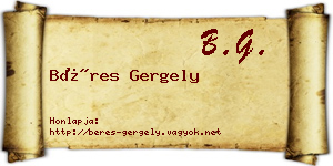 Béres Gergely névjegykártya